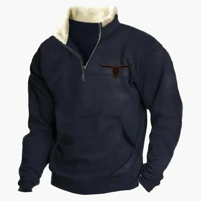 Drune | Western Style Pullover mit Azteken-Muster und Longhorn-Motiv - Bequemer Freizeit-Sweater für Outdoor & Alltag