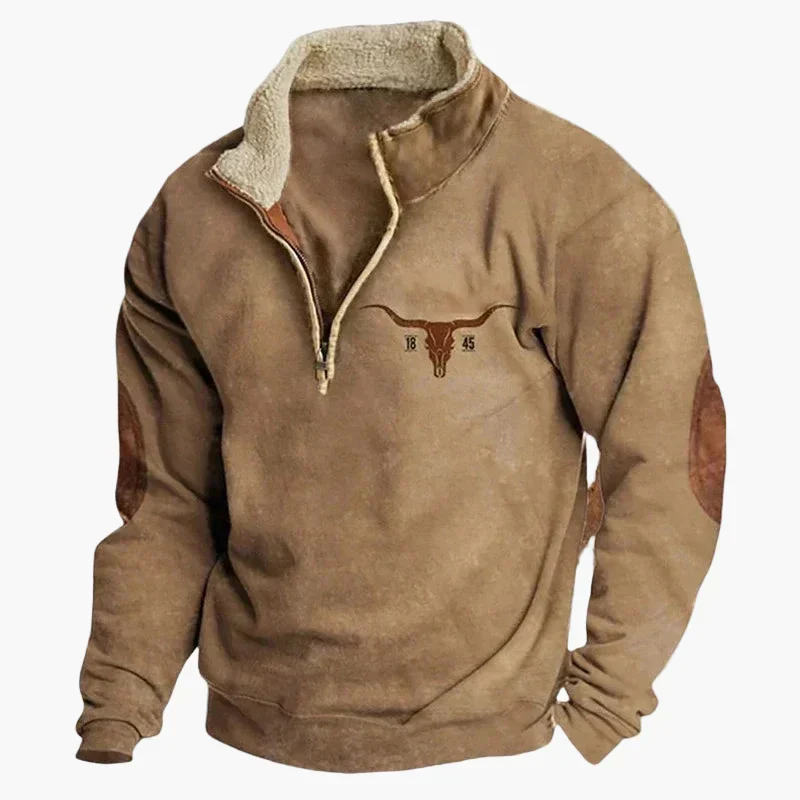 Drune | Western Style Pullover mit Azteken-Muster und Longhorn-Motiv - Bequemer Freizeit-Sweater für Outdoor & Alltag