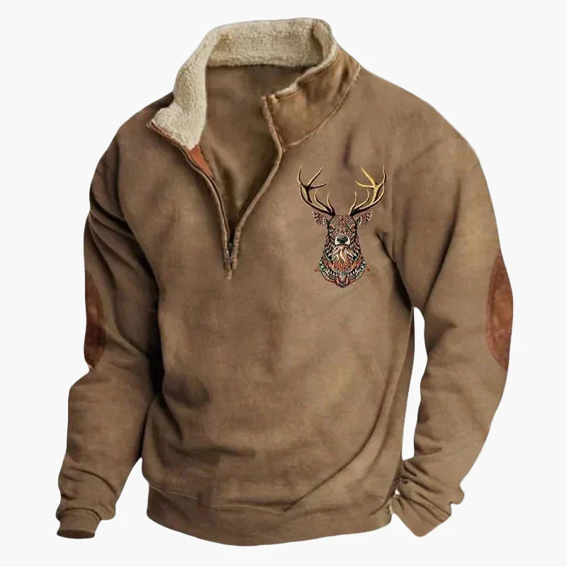 Drune | Western Style Pullover mit Azteken-Muster und Longhorn-Motiv - Bequemer Freizeit-Sweater für Outdoor & Alltag