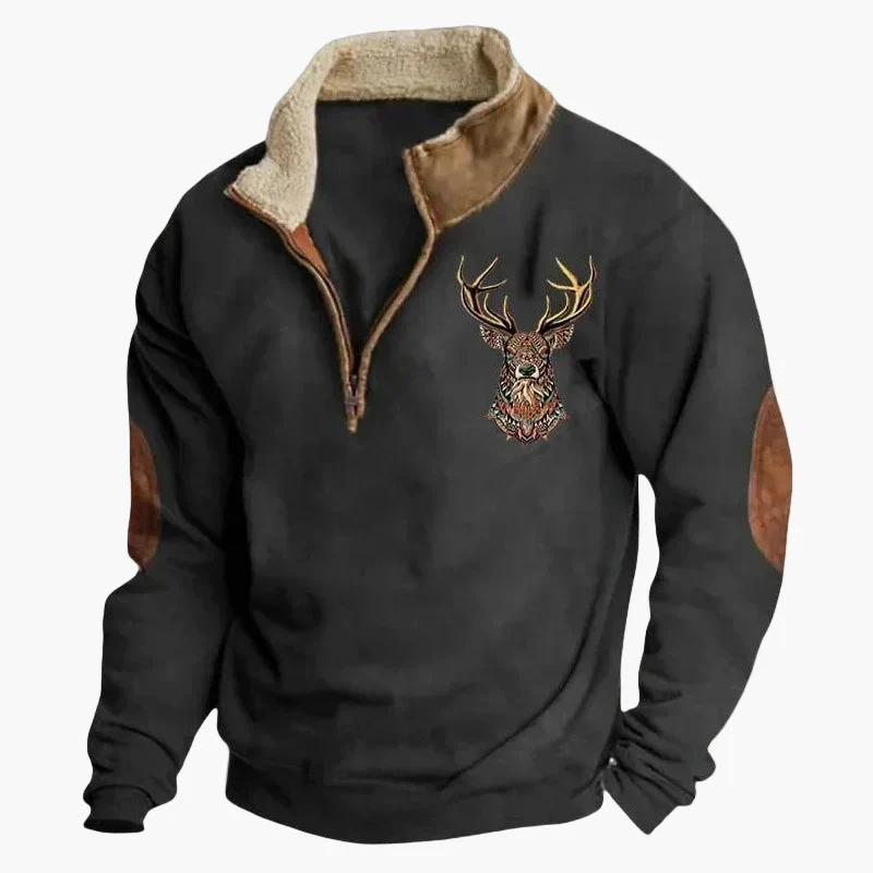 Drune | Western Style Pullover mit Azteken-Muster und Longhorn-Motiv - Bequemer Freizeit-Sweater für Outdoor & Alltag
