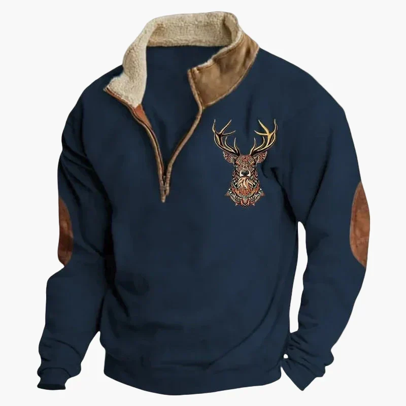 Drune | Western Style Pullover mit Azteken-Muster und Longhorn-Motiv - Bequemer Freizeit-Sweater für Outdoor & Alltag