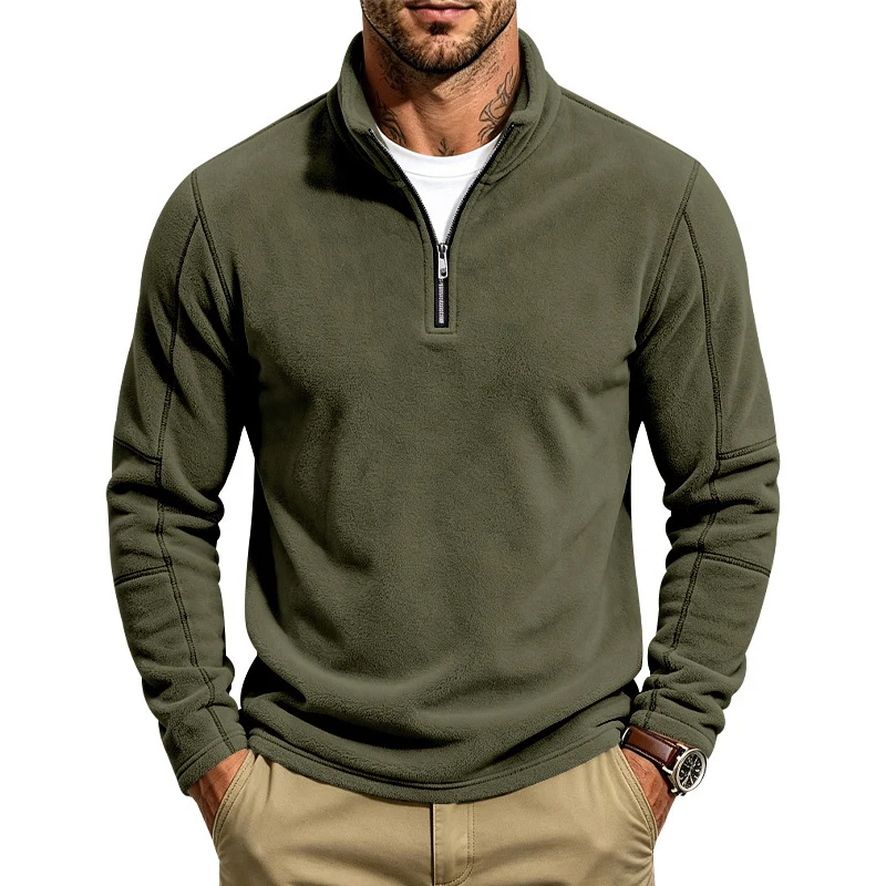 Herren Fleece-Pullover mit kurzem Reißverschluss und Stehkragen Drune
