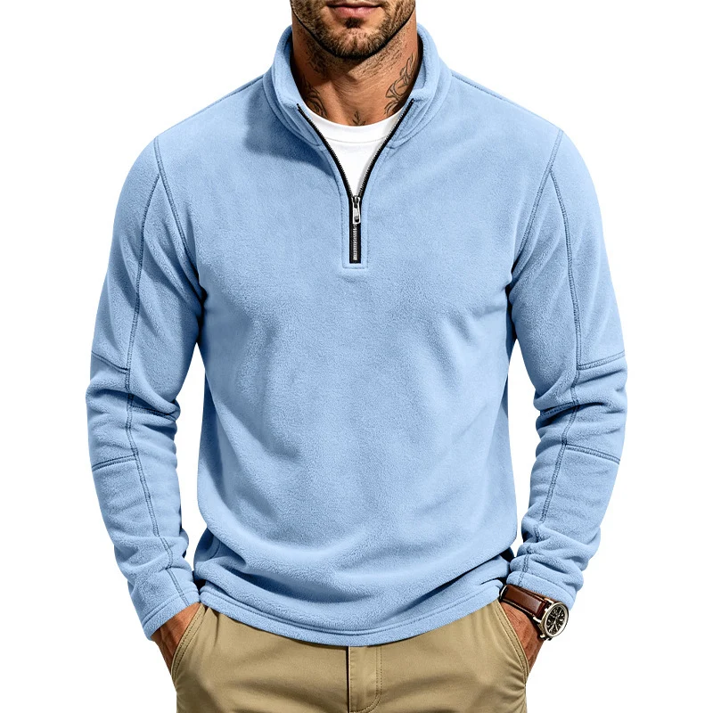 Herren Fleece-Pullover mit kurzem Reißverschluss und Stehkragen Drune