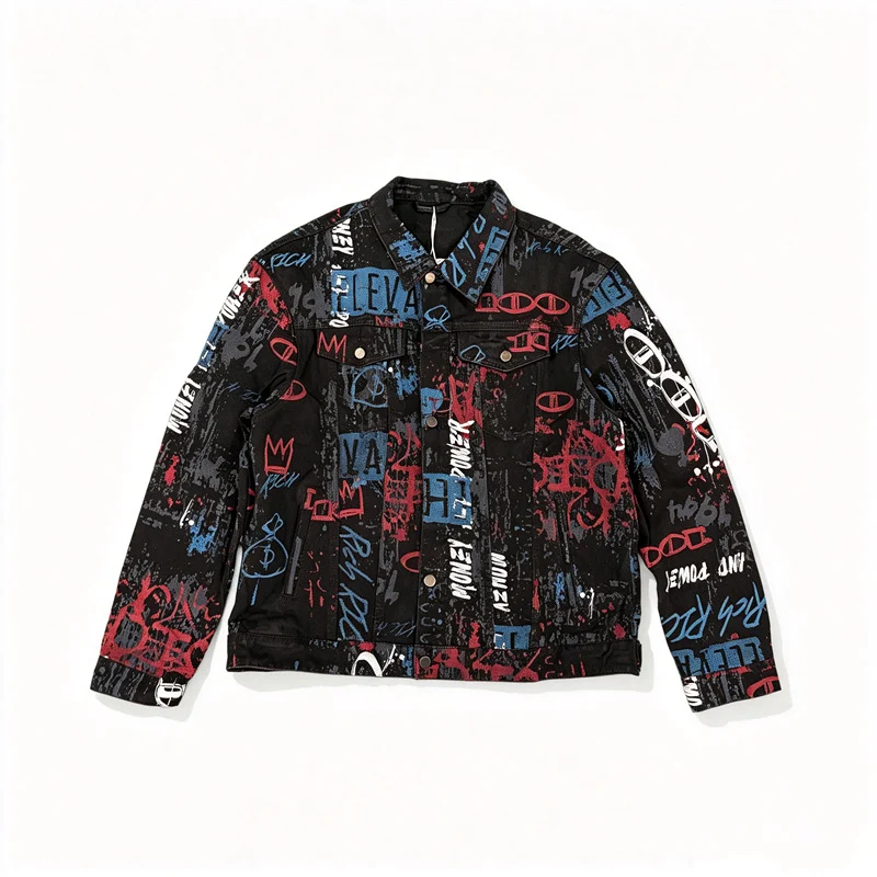 Herren Stilvolle Graffiti-Jeansjacke Drune