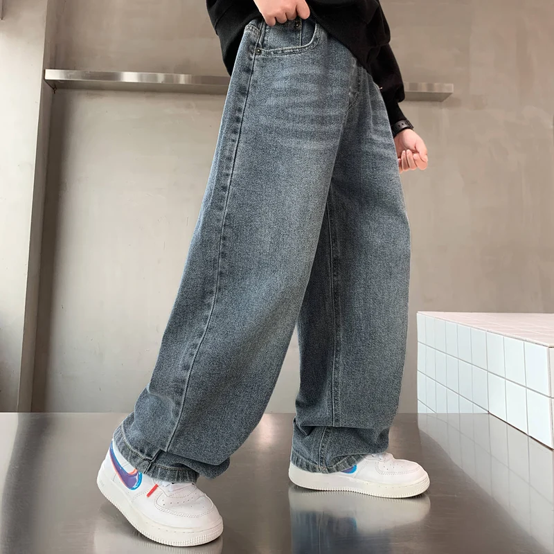 Herren lässige Oversized-Jeans mit tiefem Bund und seitlichen Taschen Drune