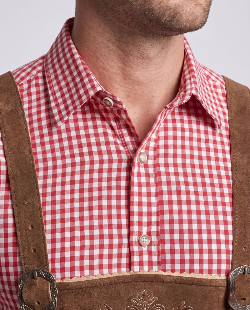 Herren Trachten-Lederhose mit kunstvollen Stickereien und verstellbaren Trägern Drune