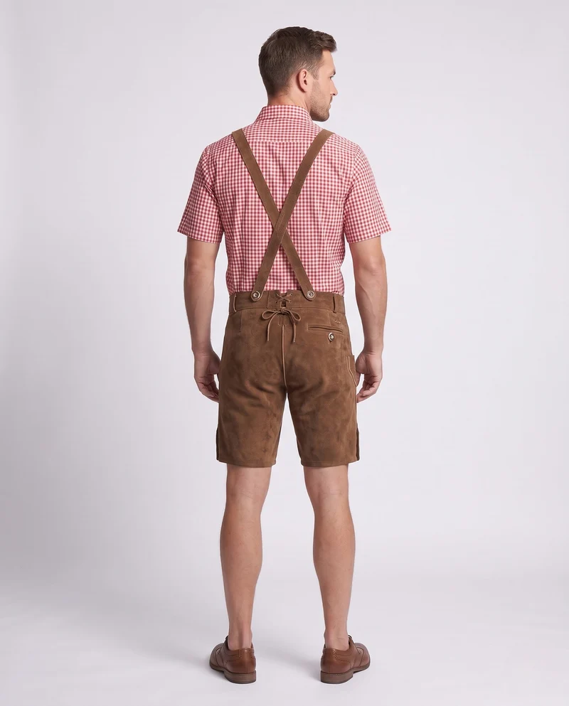 Herren Trachten-Lederhose mit kunstvollen Stickereien und verstellbaren Trägern Drune