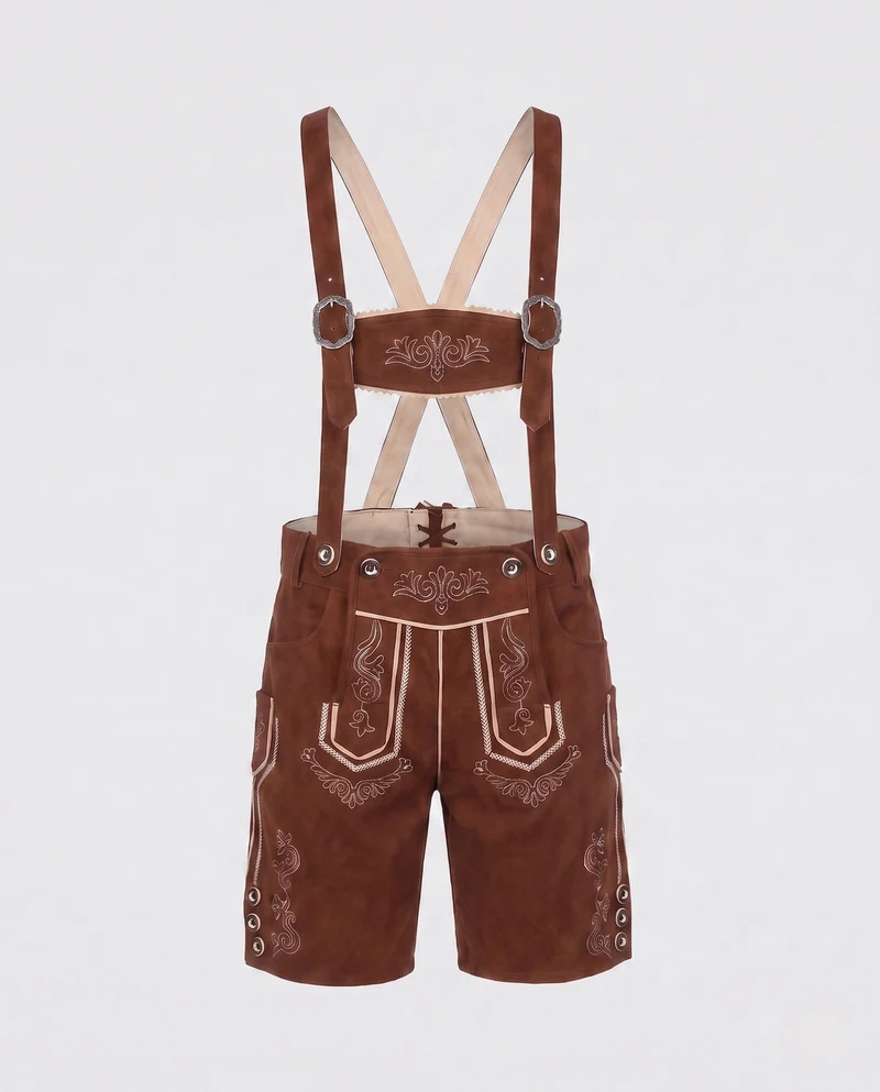 Herren Trachten-Lederhose mit kunstvollen Stickereien und verstellbaren Trägern Drune