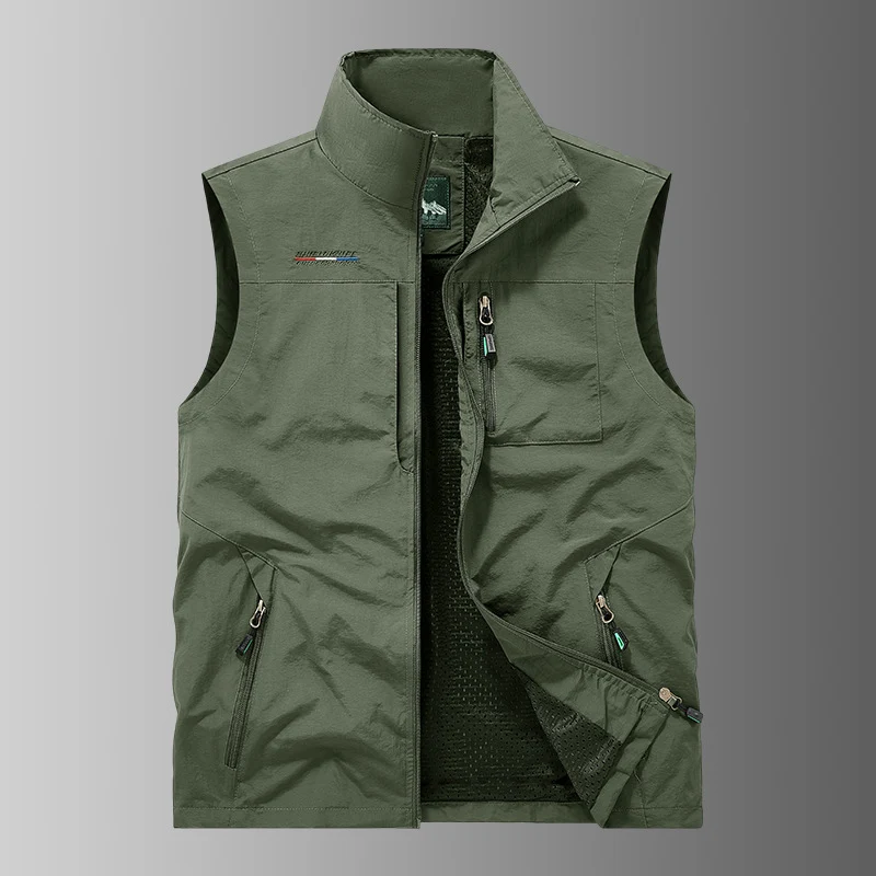 Herren leichte winddichte Utility-Weste mit Stehkragen, atmungsaktivem Meshfutter und multiplen Reißverschlusstaschen Drune