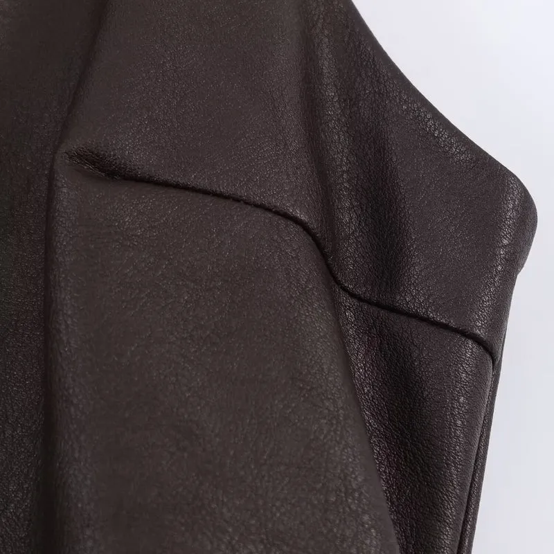 Damen ärmelloses Kunstlederkleid mit voluminösem Rock Drune