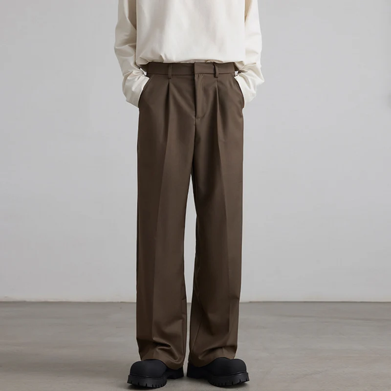 Herren Weite High-Waist Anzughose mit Bügelfalte und Bundfalte Drune