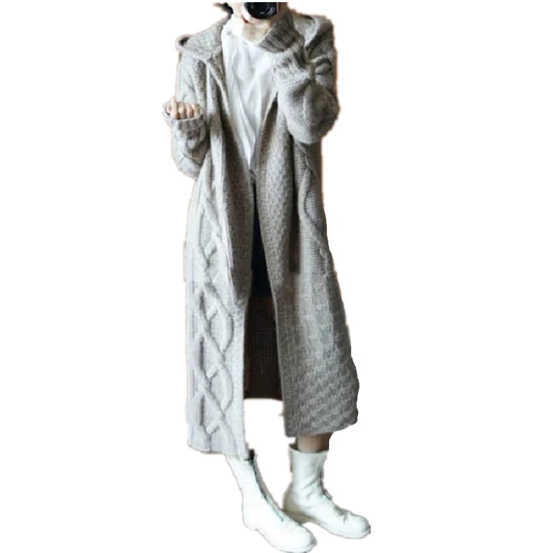 Damen Grobstrickjacke mit Kapuze und großem Komfort Drune