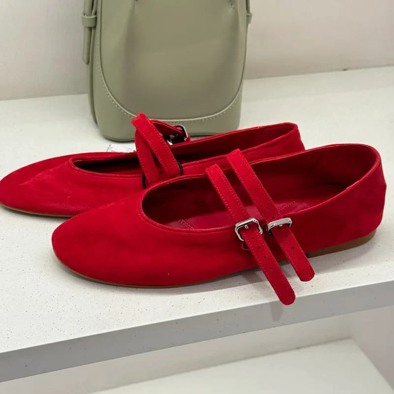 Damen Ballerinas aus hochwertigem Wildleder mit verstellbaren Riemen Drune