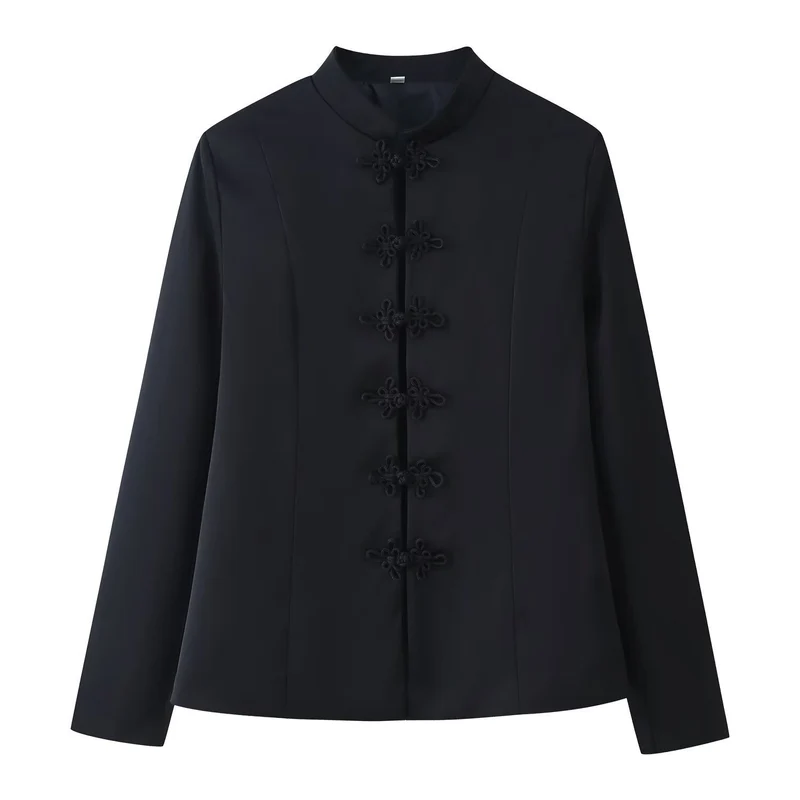 Damen Chinesisch inspiriertes Jackett mit Stehkragen und Zierknotenverschlüssen Drune