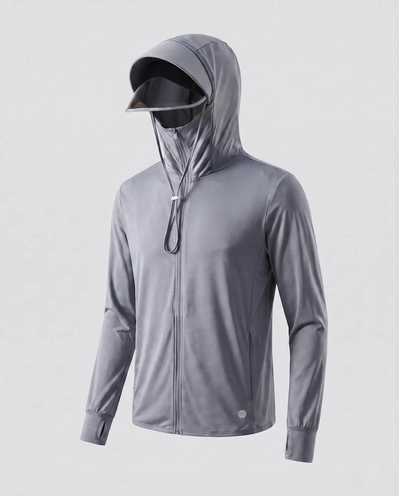Unisex nan ultraleichtes Kapuzenshirt mit ausklappbarem Visier, atmungsaktivem Wabenjersey und Reißverschluss Drune
