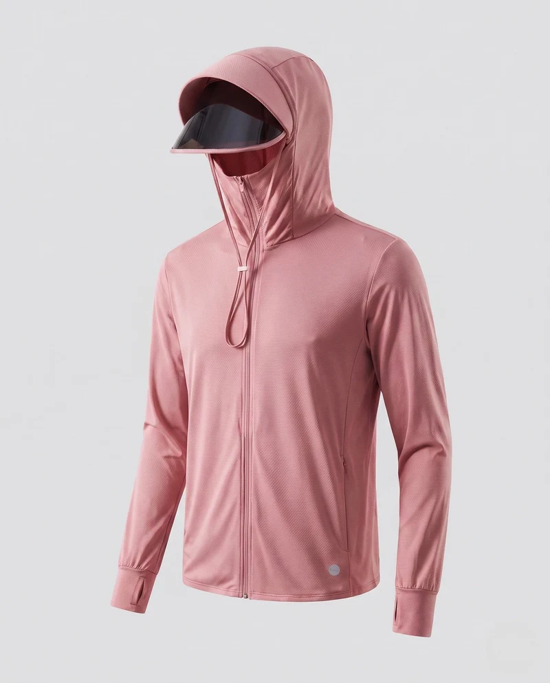 Unisex nan ultraleichtes Kapuzenshirt mit ausklappbarem Visier, atmungsaktivem Wabenjersey und Reißverschluss Drune