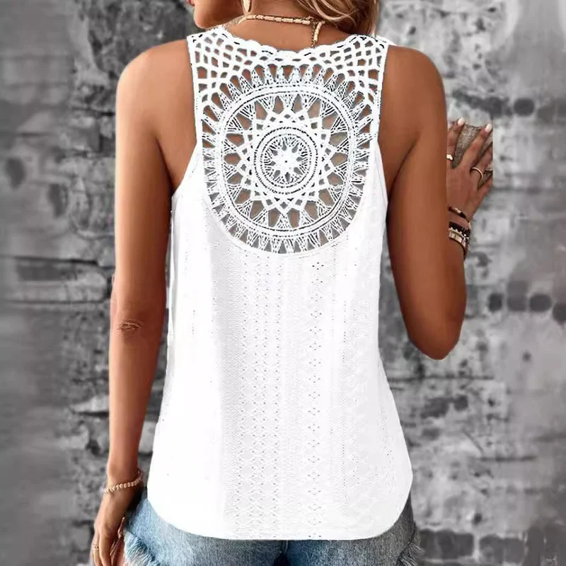 Damen luftiges Häkelshirt mit einzigartigem Rückendetail Drune