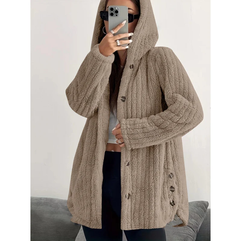 Damen Kuschelige Fleecejacke mit Kapuze Drune