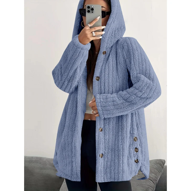 Damen Kuschelige Fleecejacke mit Kapuze Drune
