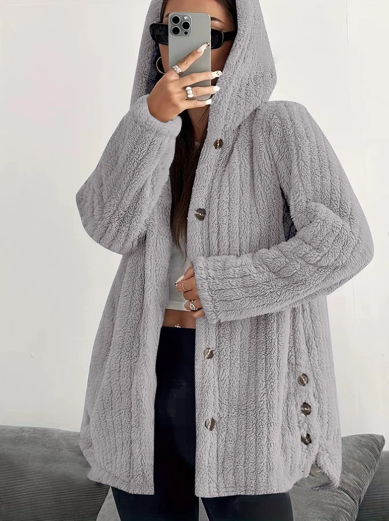 Damen Kuschelige Fleecejacke mit Kapuze Drune
