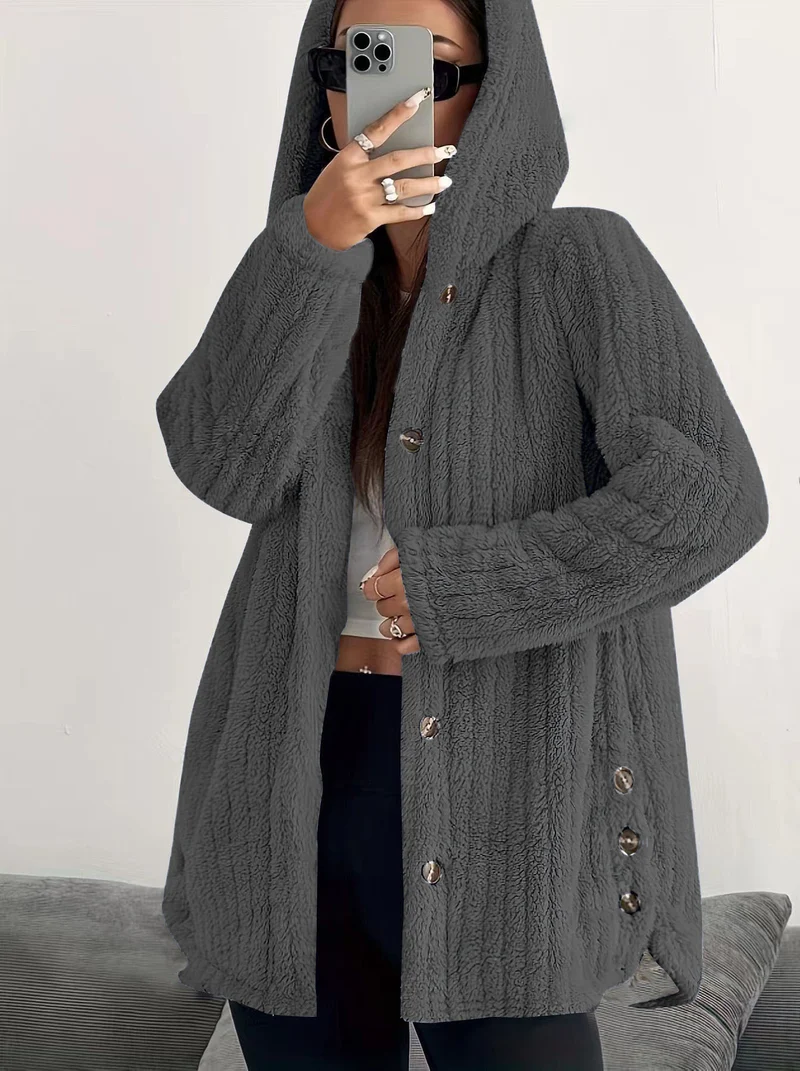Damen Kuschelige Fleecejacke mit Kapuze Drune