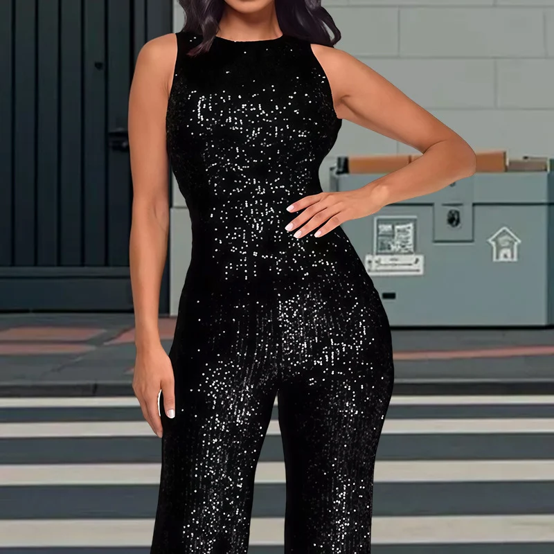 Damen Glamouröses Jumpsuit mit Paillettenbesatz und figurbetonter Silhouette Drune