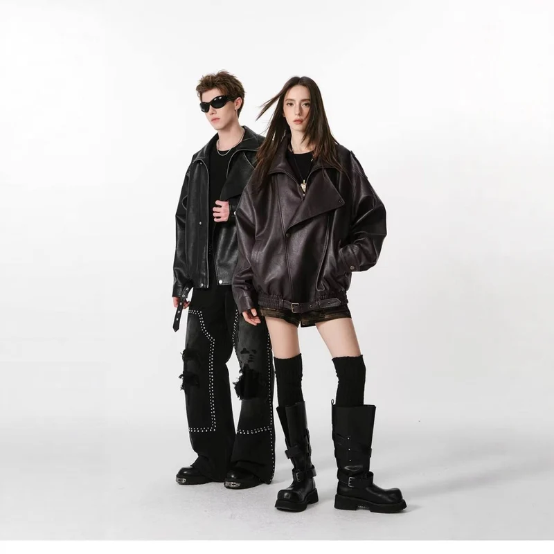 Damen Kunstlederjacke mit hohem Kragen und lässigem Schnitt Drune