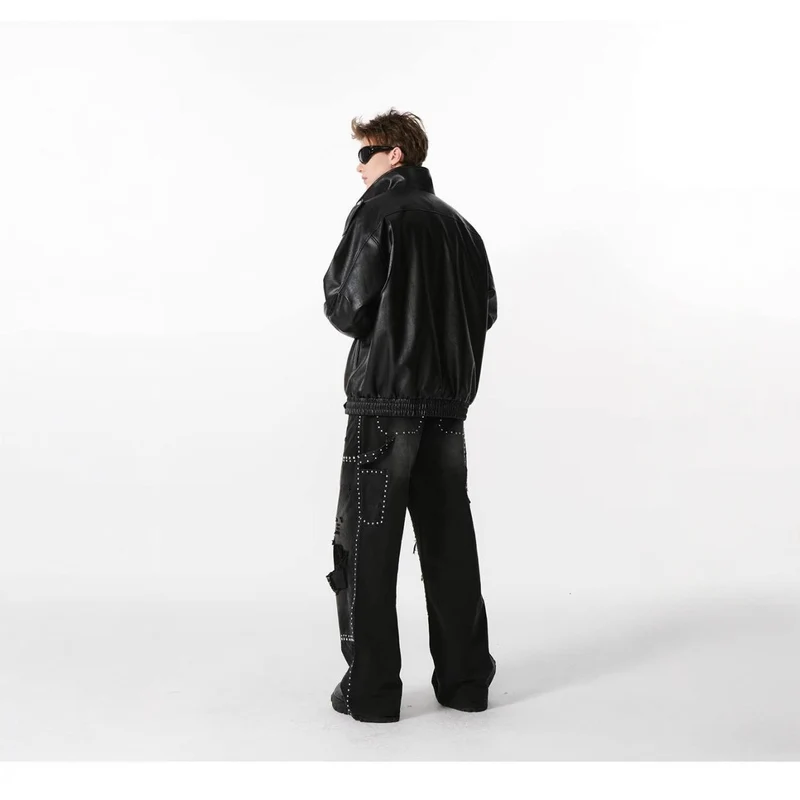 Damen Kunstlederjacke mit hohem Kragen und lässigem Schnitt Drune