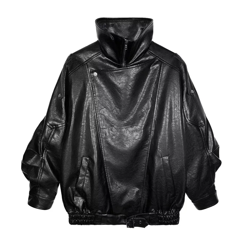Damen Kunstlederjacke mit hohem Kragen und lässigem Schnitt Drune