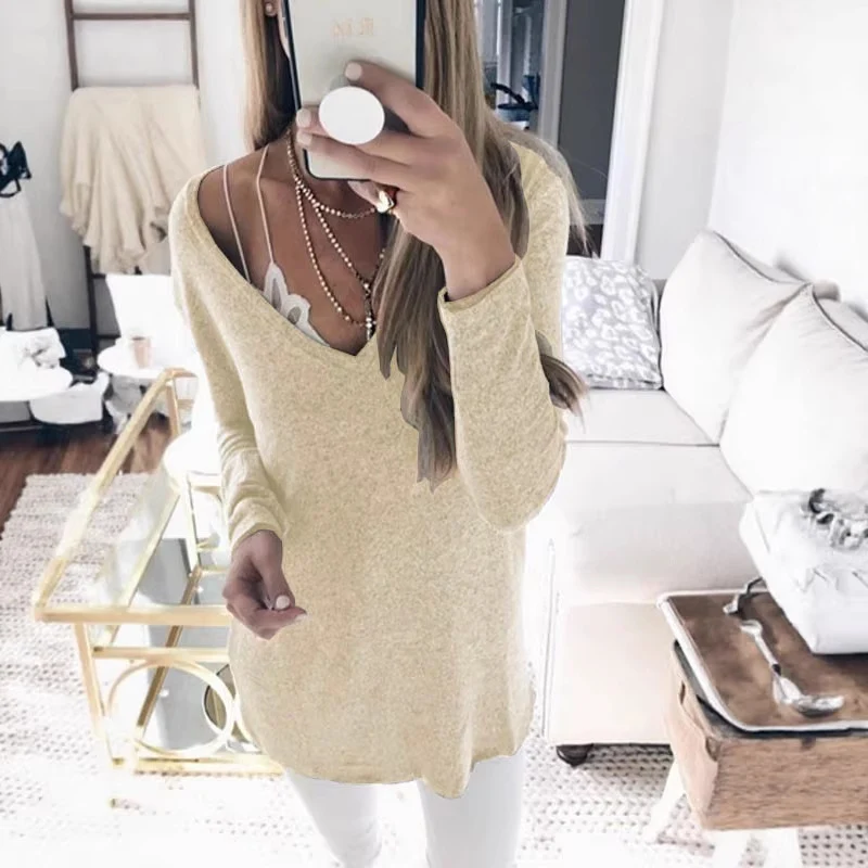 Damen feinstrick Tunika mit tiefem V-Ausschnitt und lässigem Oversized-Schnitt Drune
