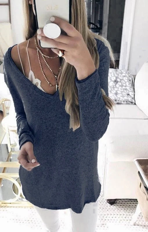 Damen feinstrick Tunika mit tiefem V-Ausschnitt und lässigem Oversized-Schnitt Drune