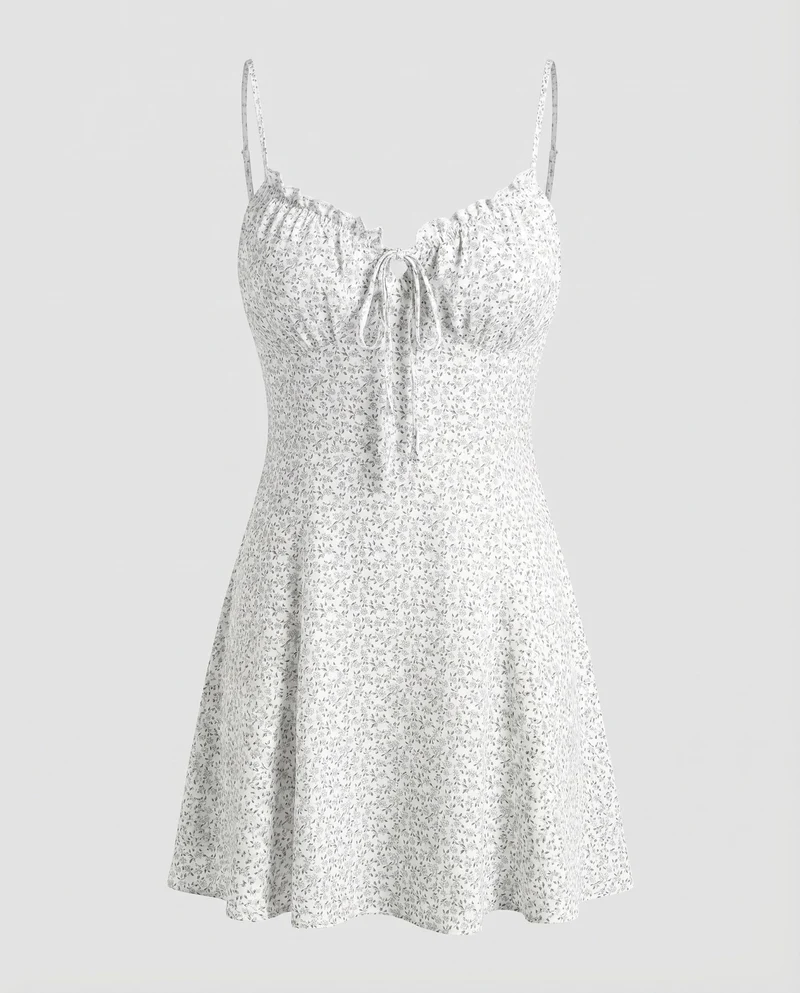 Damen Minikleid Herzausschnitt Gerafftes Bustier Bindeband