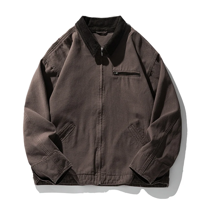 Unisex Boxy Canvas-Overshirtjacke mit Cordkragen und Brust-Reißverschlusstasche Drune