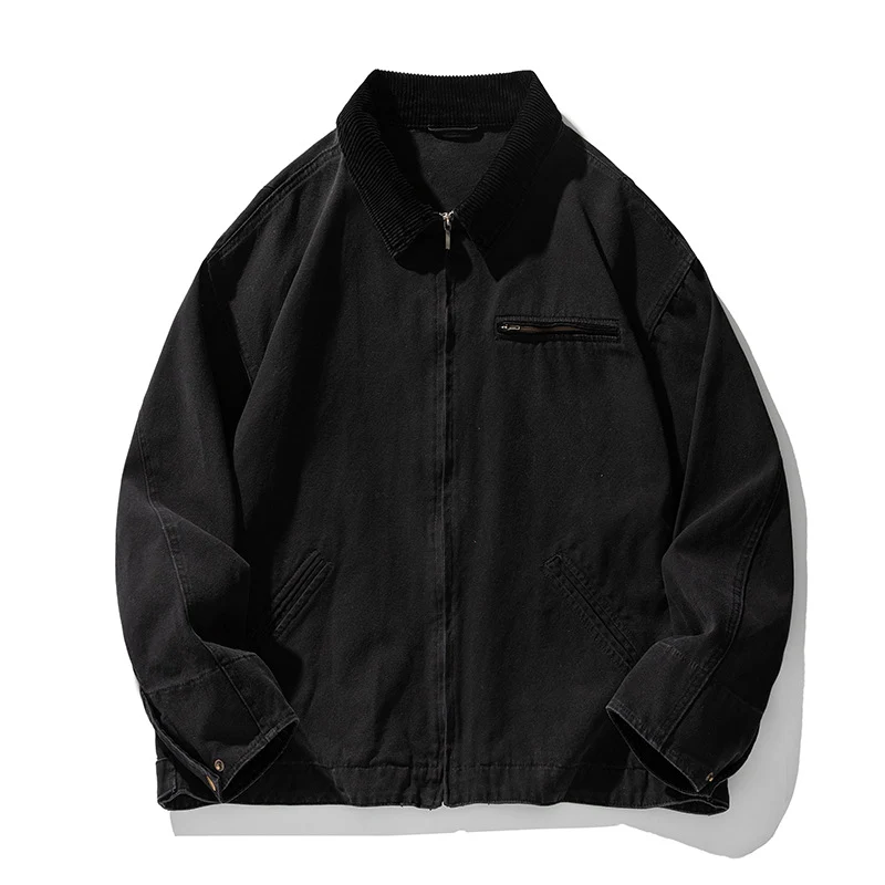 Unisex Boxy Canvas-Overshirtjacke mit Cordkragen und Brust-Reißverschlusstasche Drune