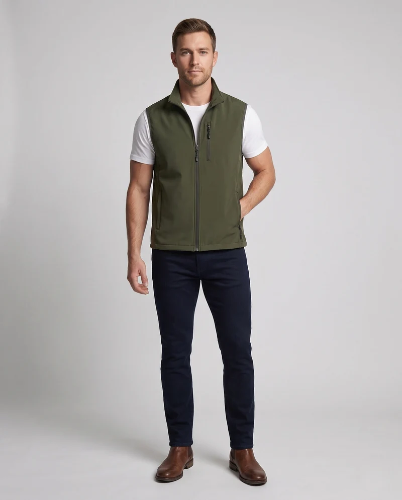 Herren Softshell Outdoor-Weste mit Stehkragen, winddichter Membran und Brust-Reißverschlusstasche