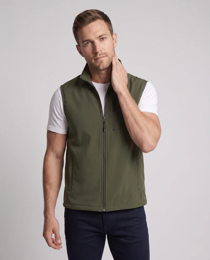 Herren Softshell Outdoor-Weste mit Stehkragen, winddichter Membran und Brust-Reißverschlusstasche