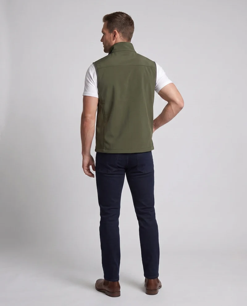 Herren Softshell Outdoor-Weste mit Stehkragen, winddichter Membran und Brust-Reißverschlusstasche
