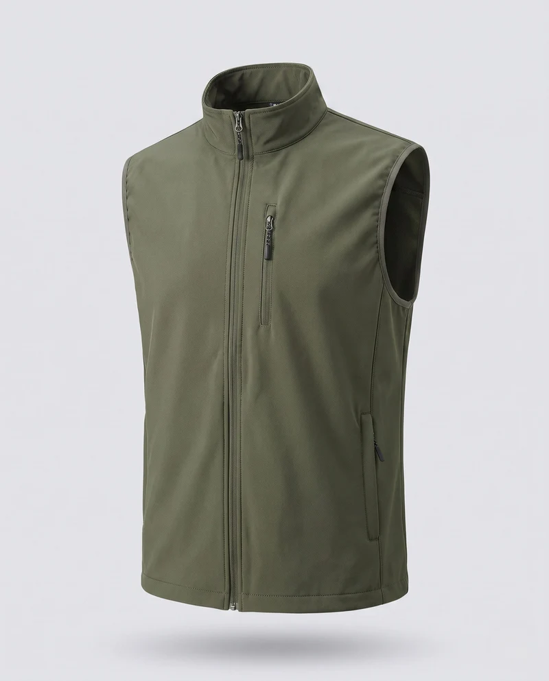 Herren Softshell Outdoor-Weste mit Stehkragen, winddichter Membran und Brust-Reißverschlusstasche