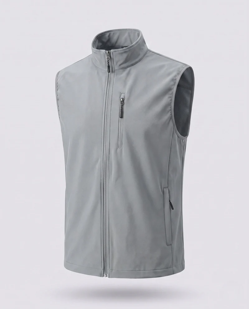 Herren Softshell Outdoor-Weste mit Stehkragen, winddichter Membran und Brust-Reißverschlusstasche