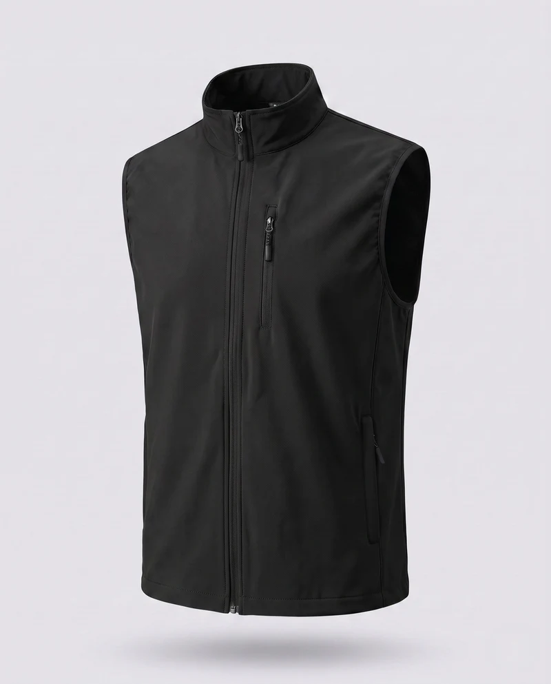 Herren Softshell Outdoor-Weste mit Stehkragen, winddichter Membran und Brust-Reißverschlusstasche