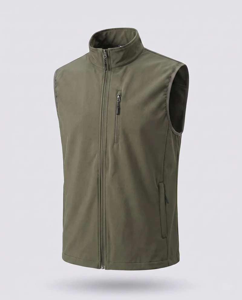 Herren Softshell Outdoor-Weste mit Stehkragen, winddichter Membran und Brust-Reißverschlusstasche