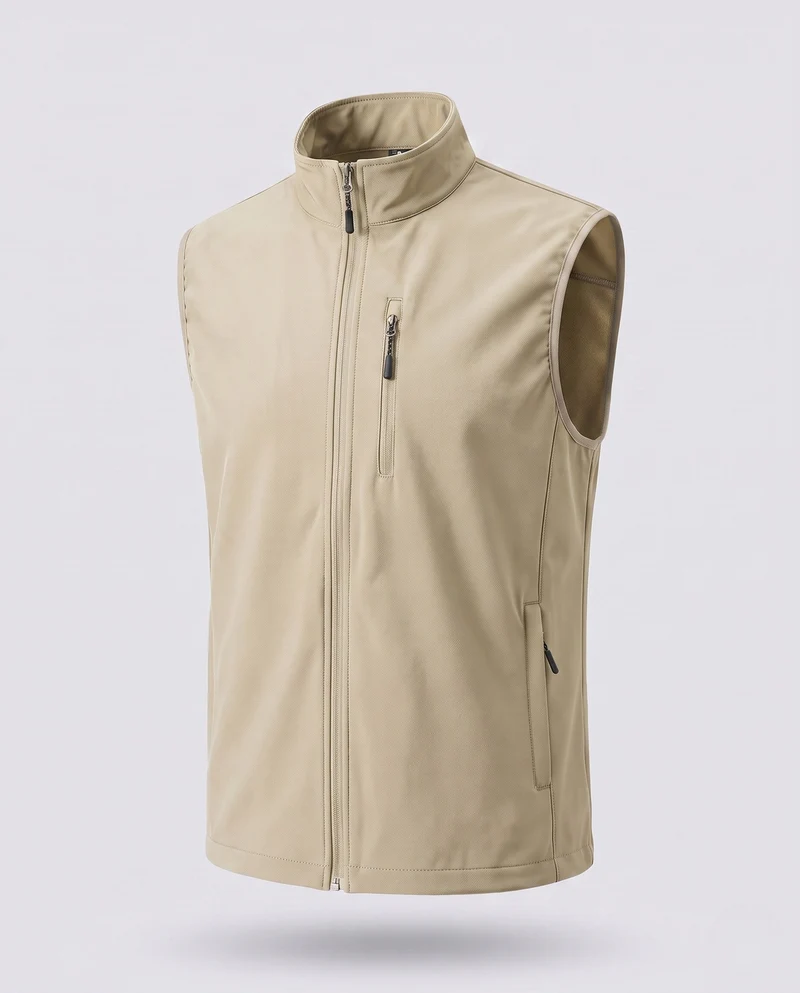 Herren Softshell Outdoor-Weste mit Stehkragen, winddichter Membran und Brust-Reißverschlusstasche