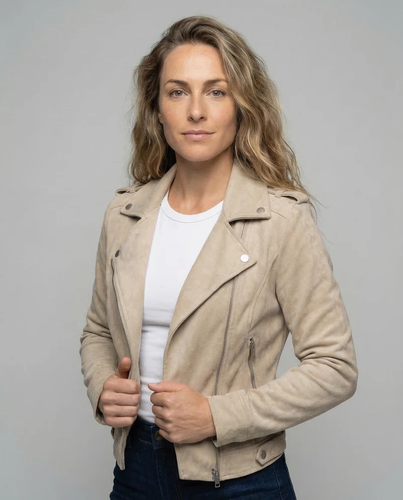 Damen Bikerjacke Kapuze Asymmetrischer Reißverschluss