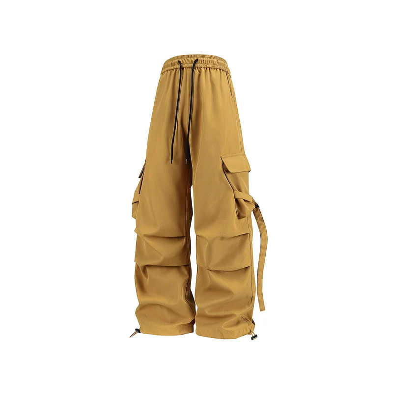 Herren Baggy‑Cargo‑Hose mit modularen Klappfächern, Band‑Details und Kordelbund Drune