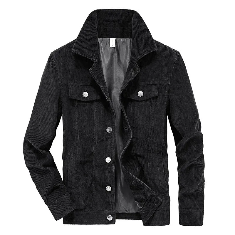 Herren Feincord-Workerjacke im Trucker-Schnitt mit verdeckter Knopfleiste Drune