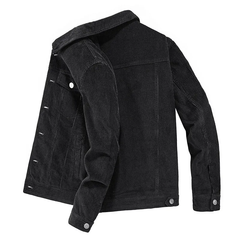 Herren Feincord-Workerjacke im Trucker-Schnitt mit verdeckter Knopfleiste Drune