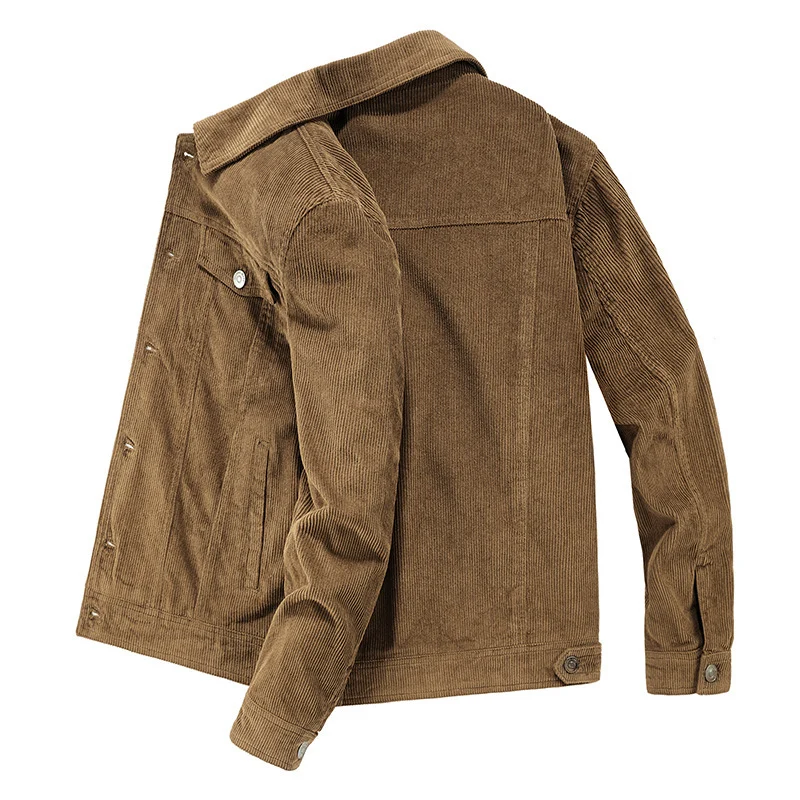 Herren Feincord-Workerjacke im Trucker-Schnitt mit verdeckter Knopfleiste Drune