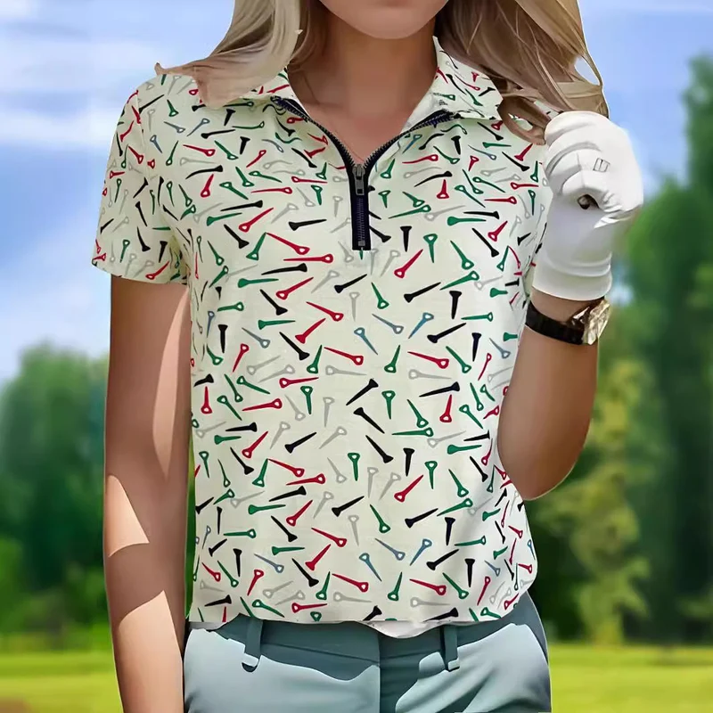 Damen Golfshirt mit modernem Muster und funktionalem Reißverschluss Drune