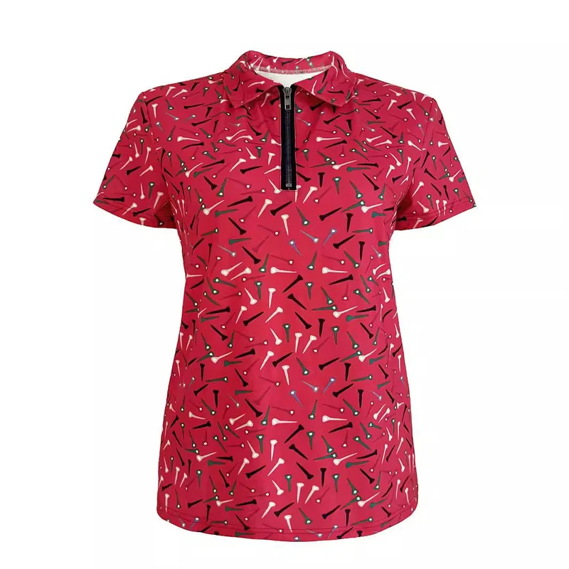 Damen Golfshirt mit modernem Muster und funktionalem Reißverschluss Drune