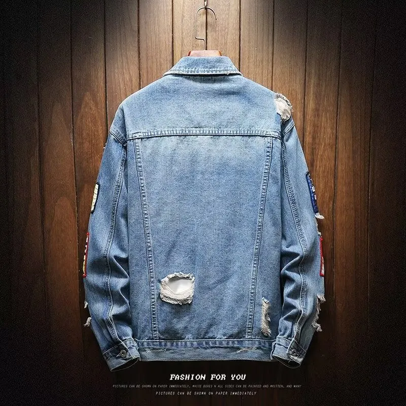 Herren Lässige Denimjacke mit kreativen Patches Drune